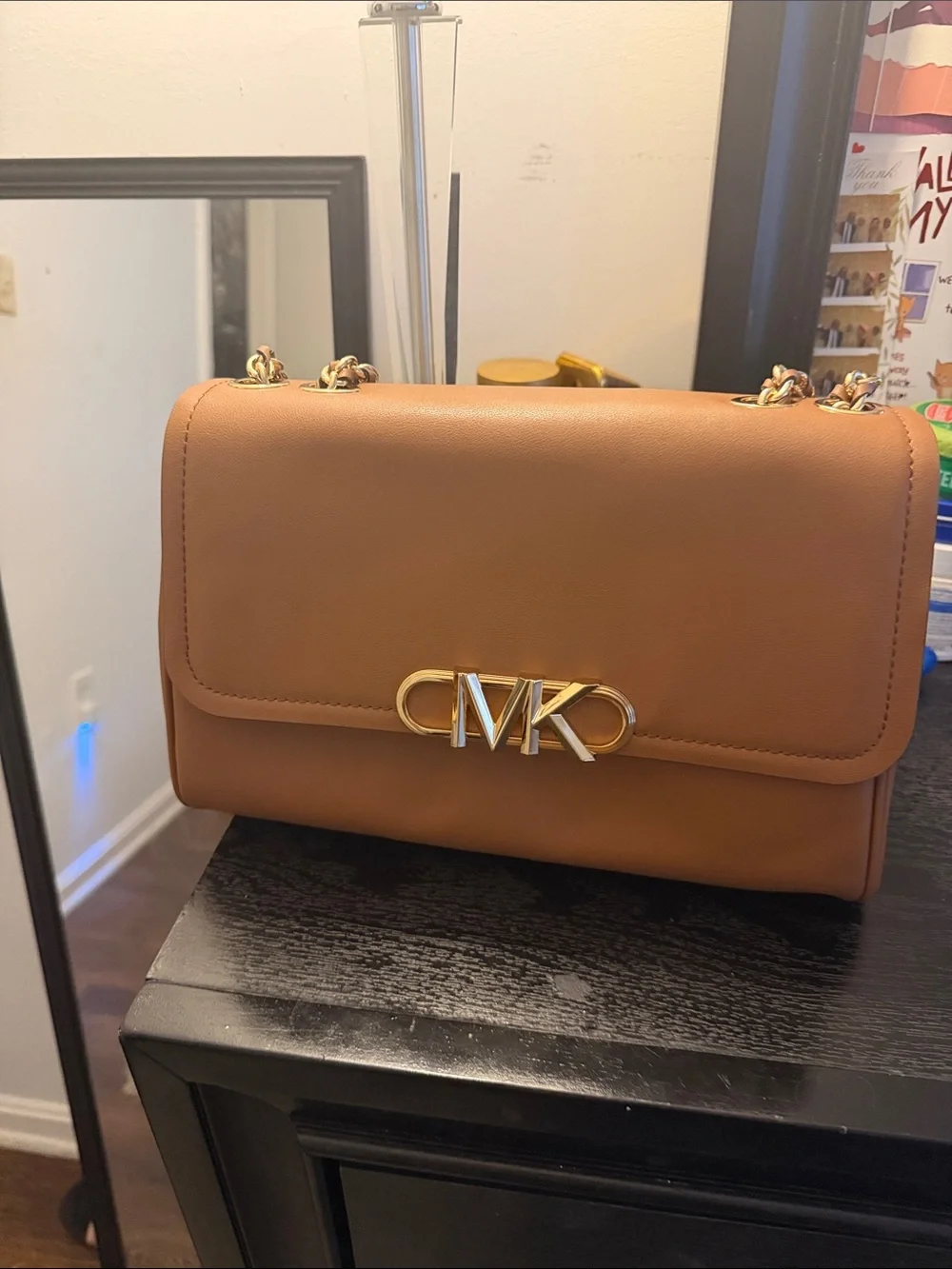 Michael Kors Caramel Leather Shoulder Bag with Gold Logo